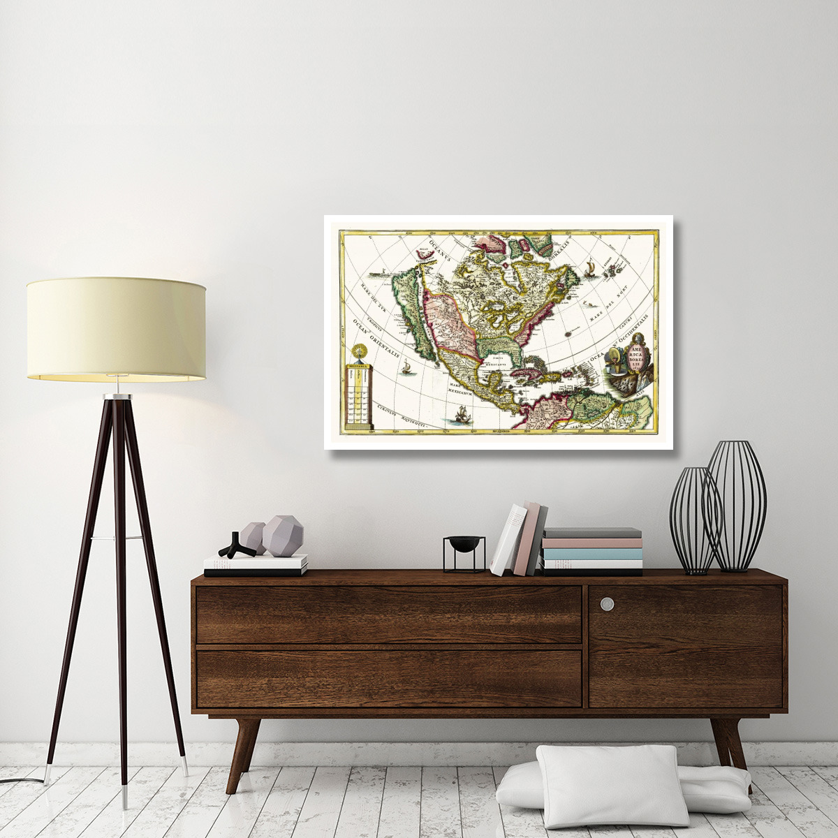 Atlas Novus - North America, Central America and the Caibbean - Tinted Version, 1700 -Paper Art-50&quotx34"