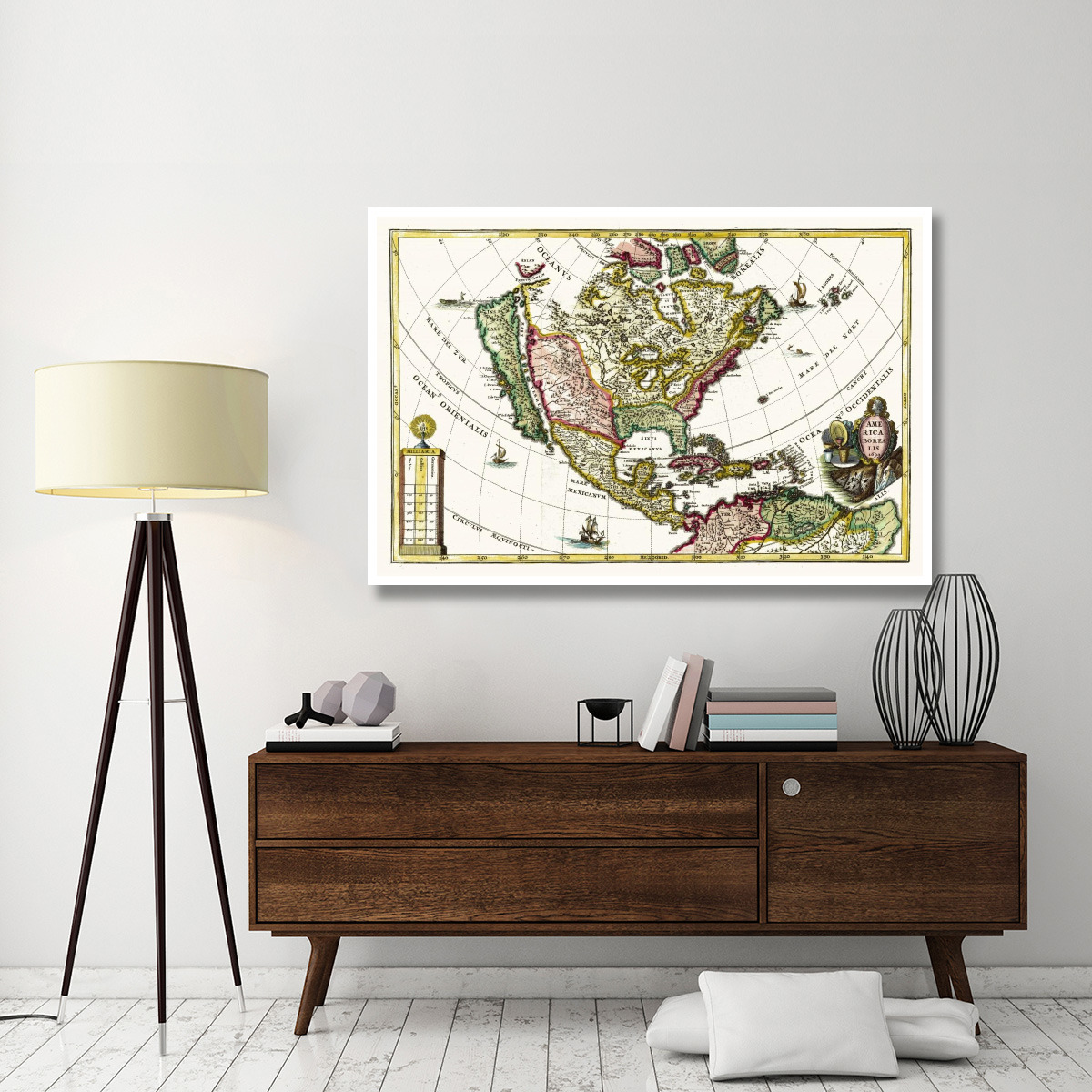 Atlas Novus - North America, Central America and the Caibbean - Tinted Version, 1700 -Paper Art-62&quotx42"