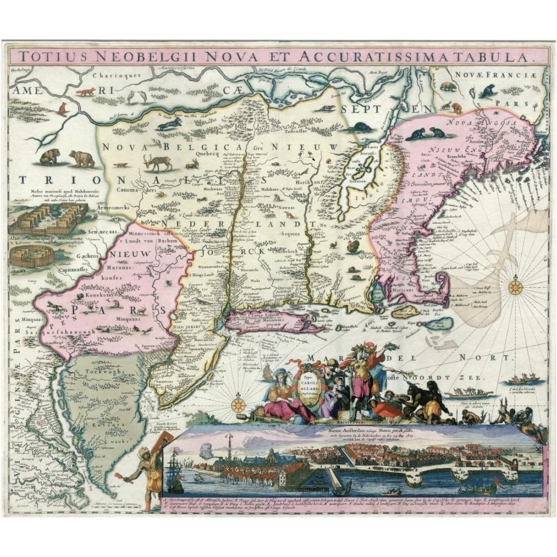 New England and New York with inset depicting then development of lower Manhattan, 1684 -Paper Art-24&quotx20.92"