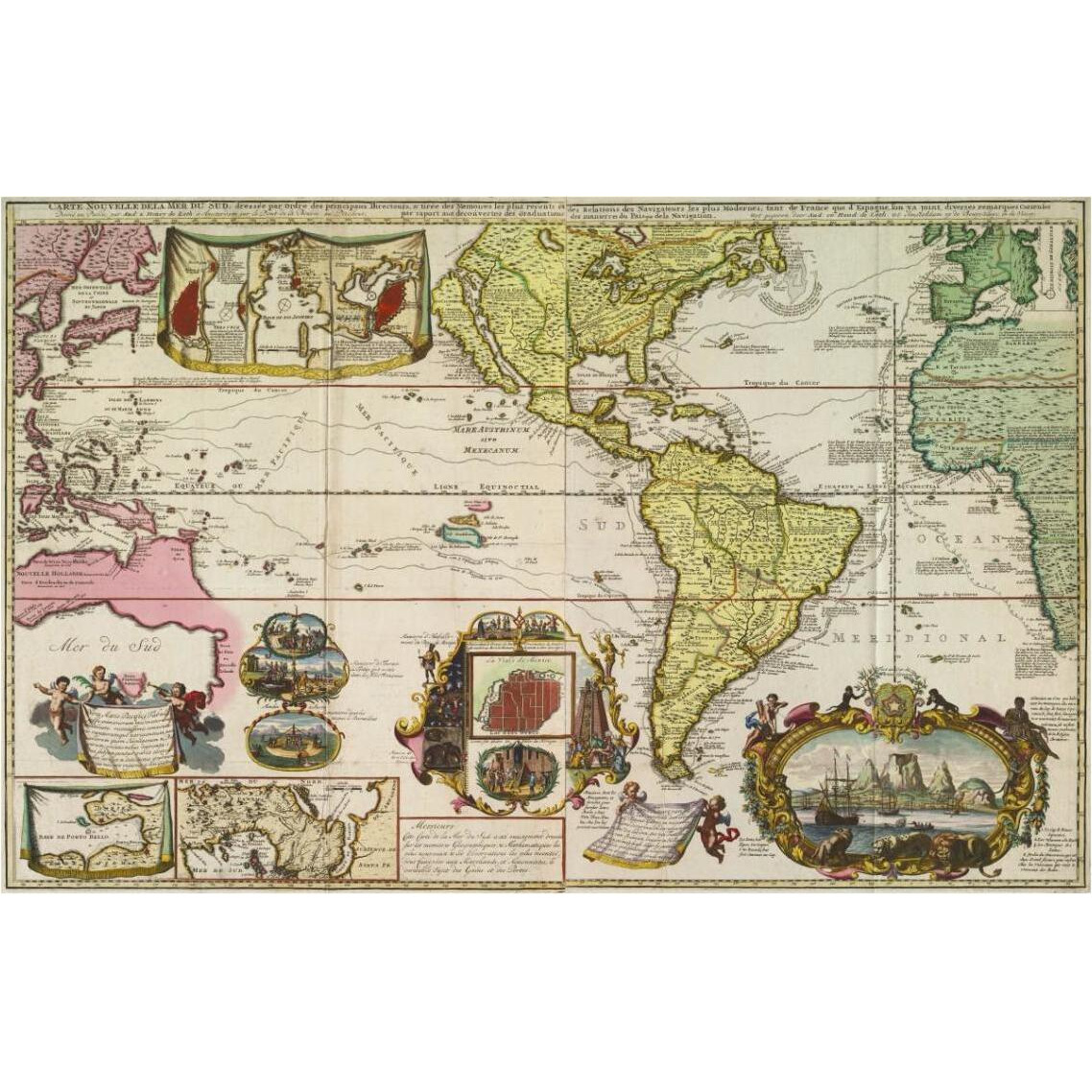 Americas with trade routes from Europe to Southeast Asia, 1730 -Paper Art-38&quotx26"