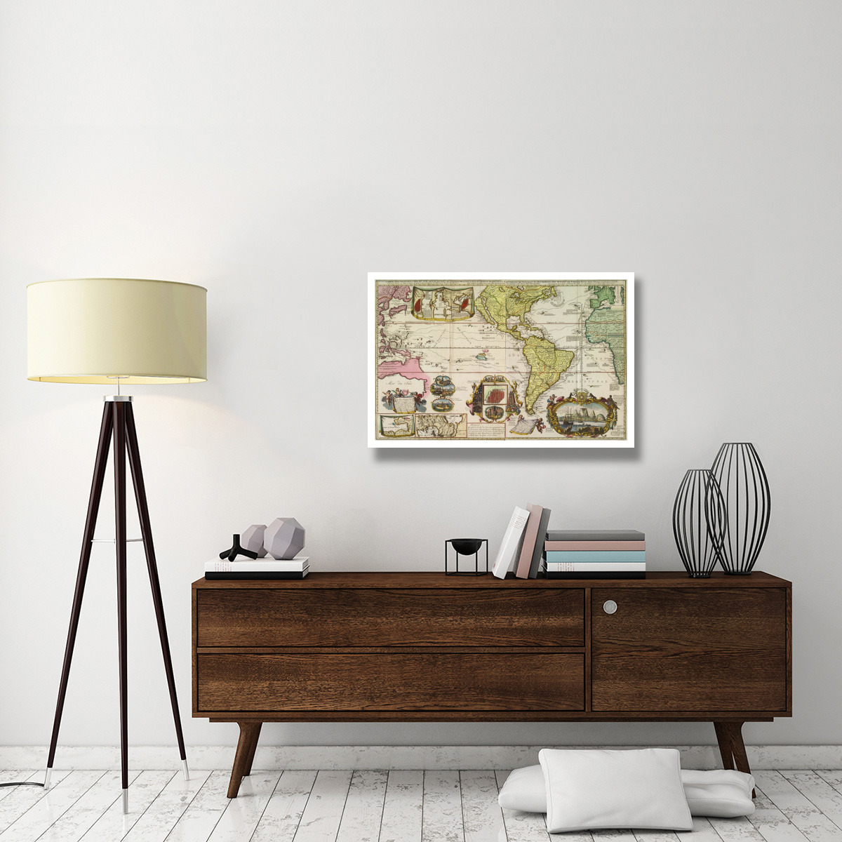 Americas with trade routes from Europe to Southeast Asia, 1730 -Paper Art-38&quotx26"