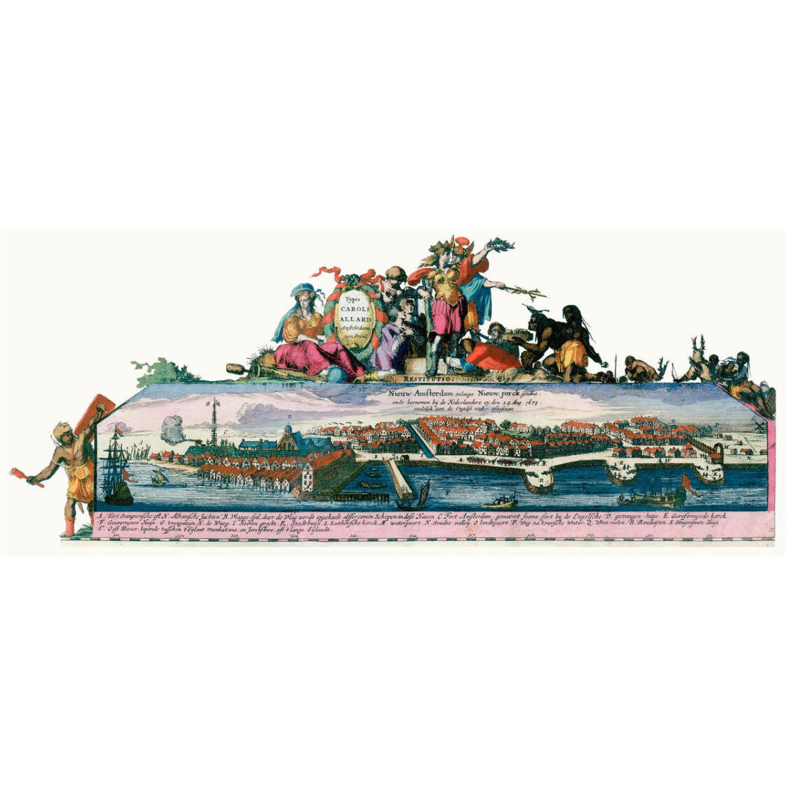 Cartouche Detail - New England and New York with inset depicting then development of lower Manhattan, 1684 -Paper Art-32&quotx14.6"