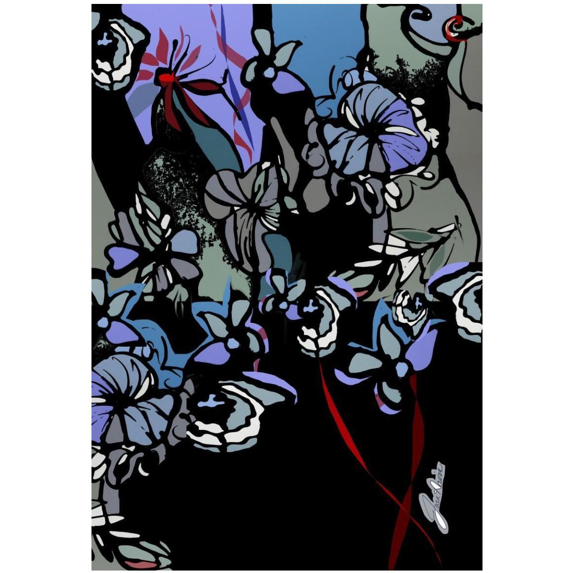 Stained Glass Garden with Redribbons -Paper Art-34&quotx50"