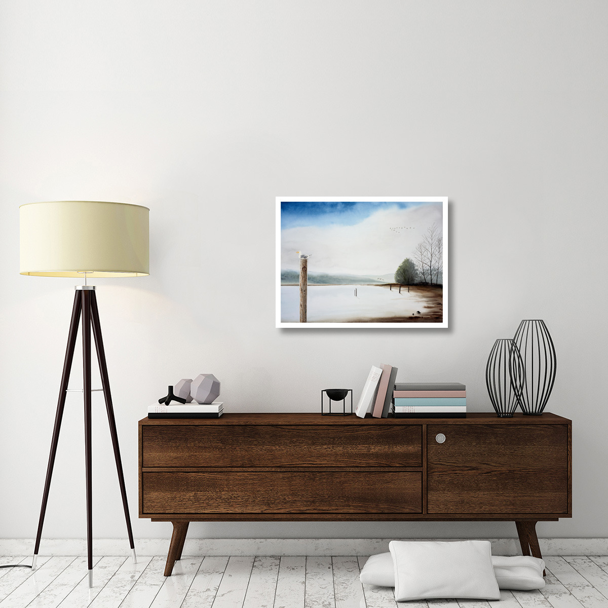 Bolinas Lagoon with Seagull -Paper Art-34&quotx26"