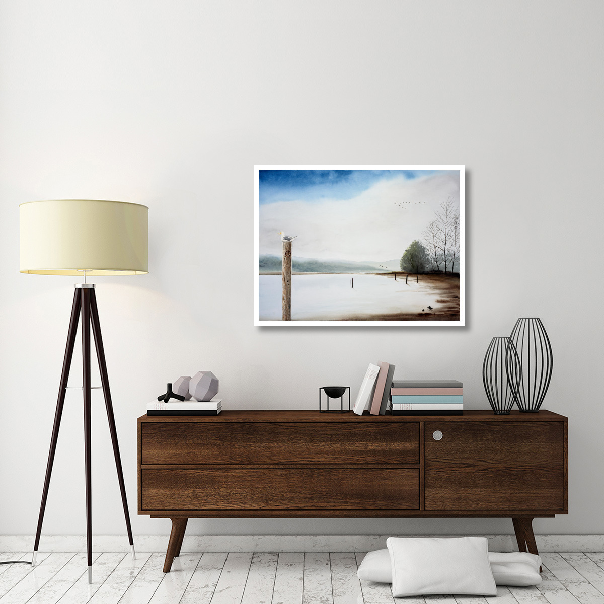 Bolinas Lagoon with Seagull -Paper Art-42&quotx32"