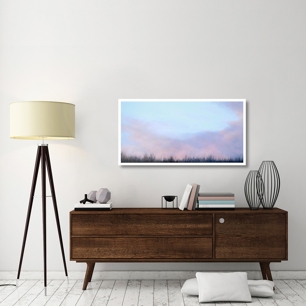 Grasses with Rosy Sky -Paper Art-50&quotx26"