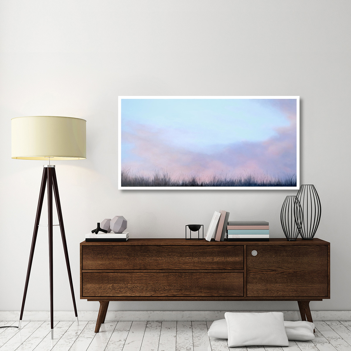 Grasses with Rosy Sky -Paper Art-62&quotx32"
