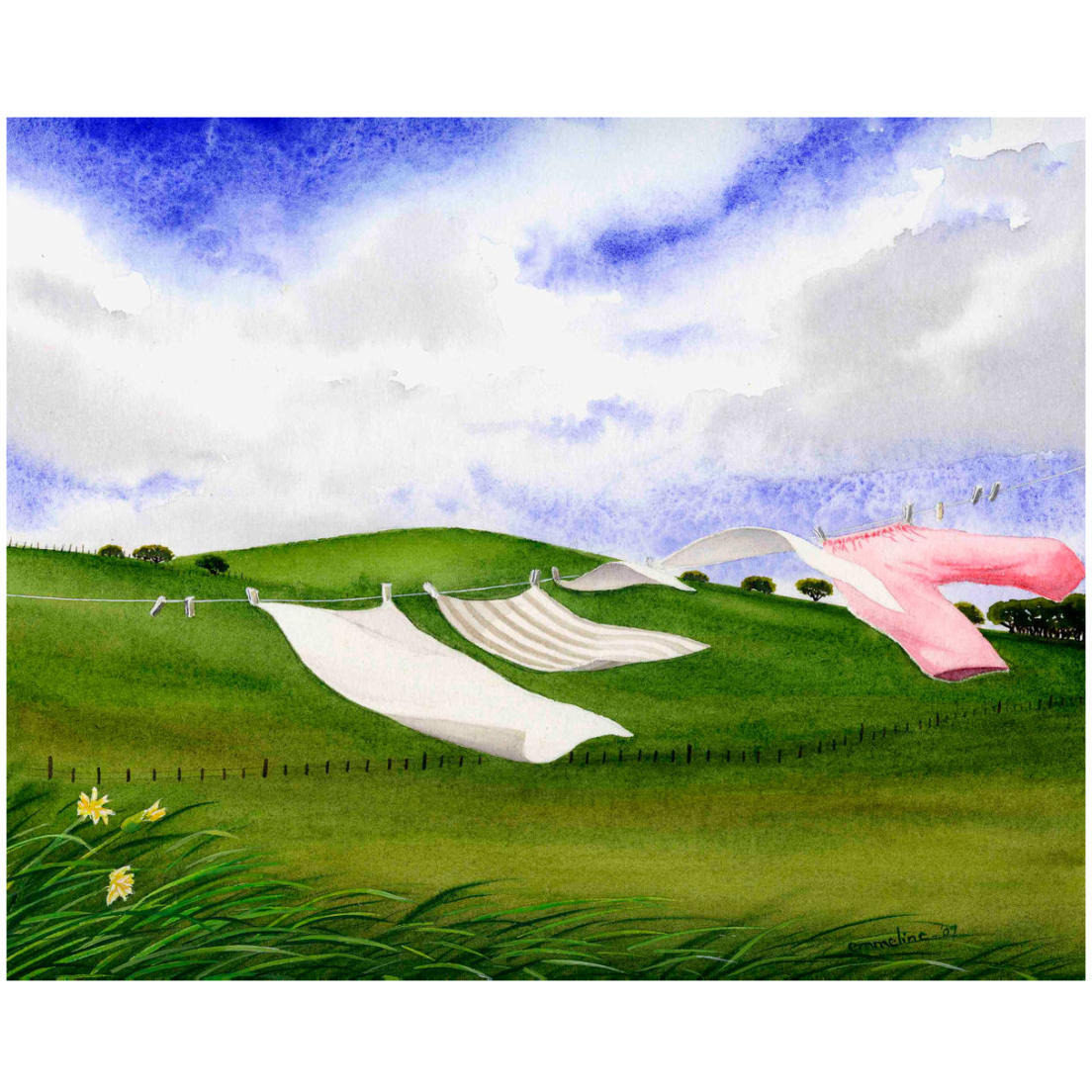 Laundry in the Wind -Paper Art-22&quotx18"