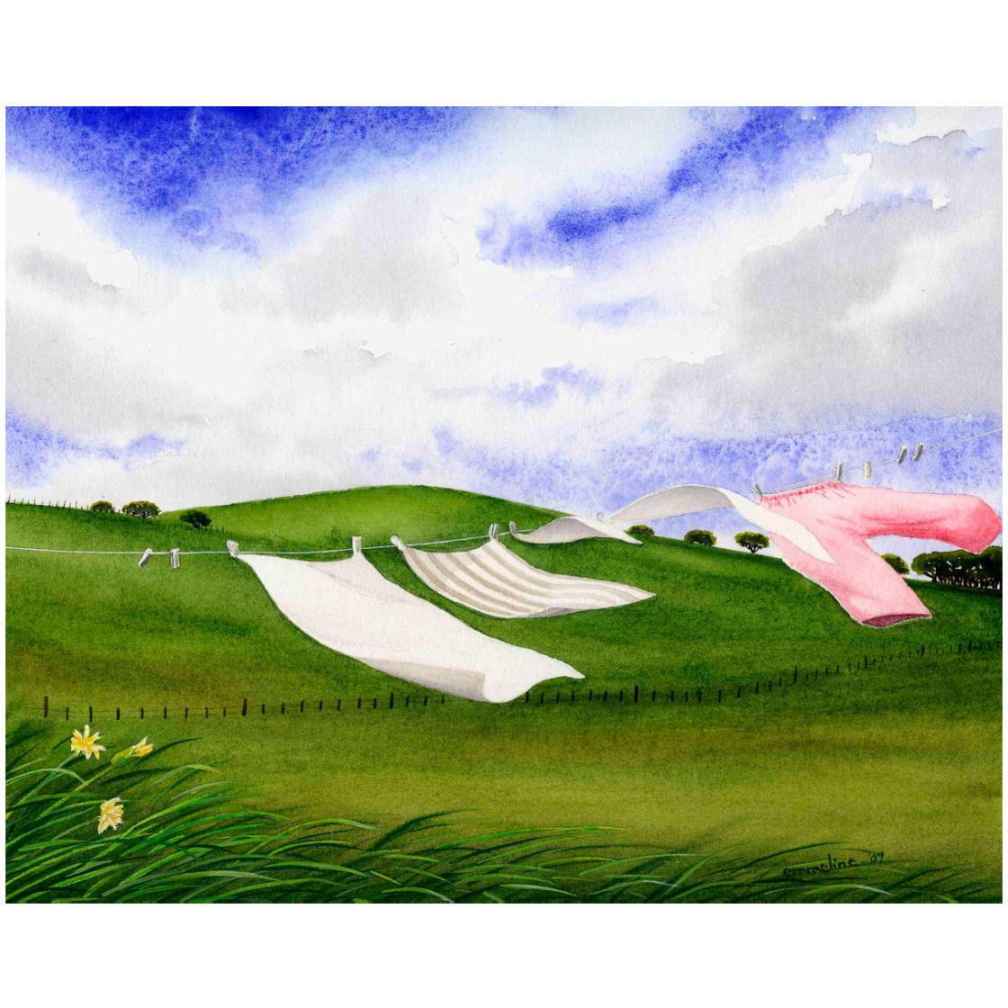 Laundry in the Wind -Paper Art-26&quotx22"