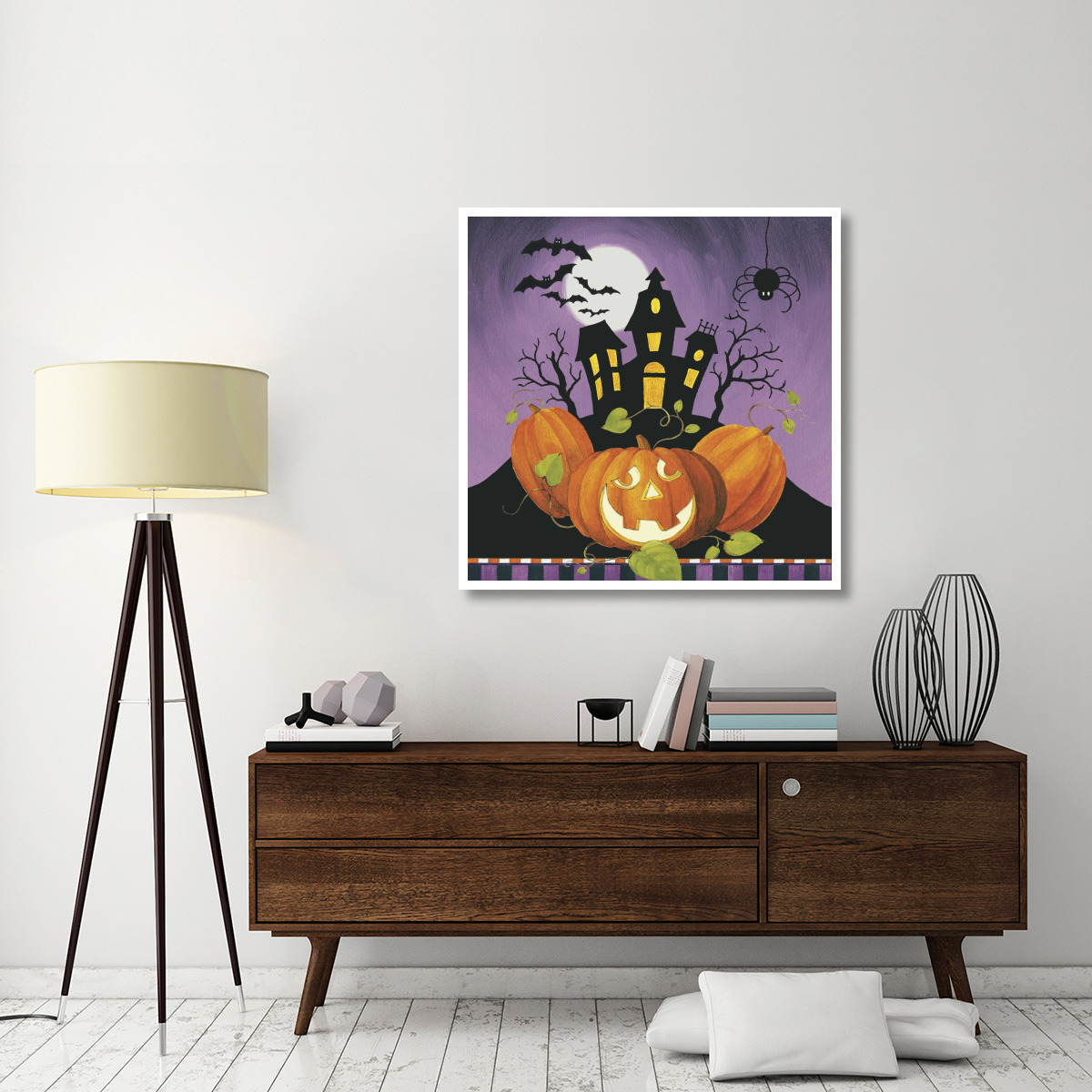 Happy Haunting House on Pumpkins -Paper Art-42&quotx42"