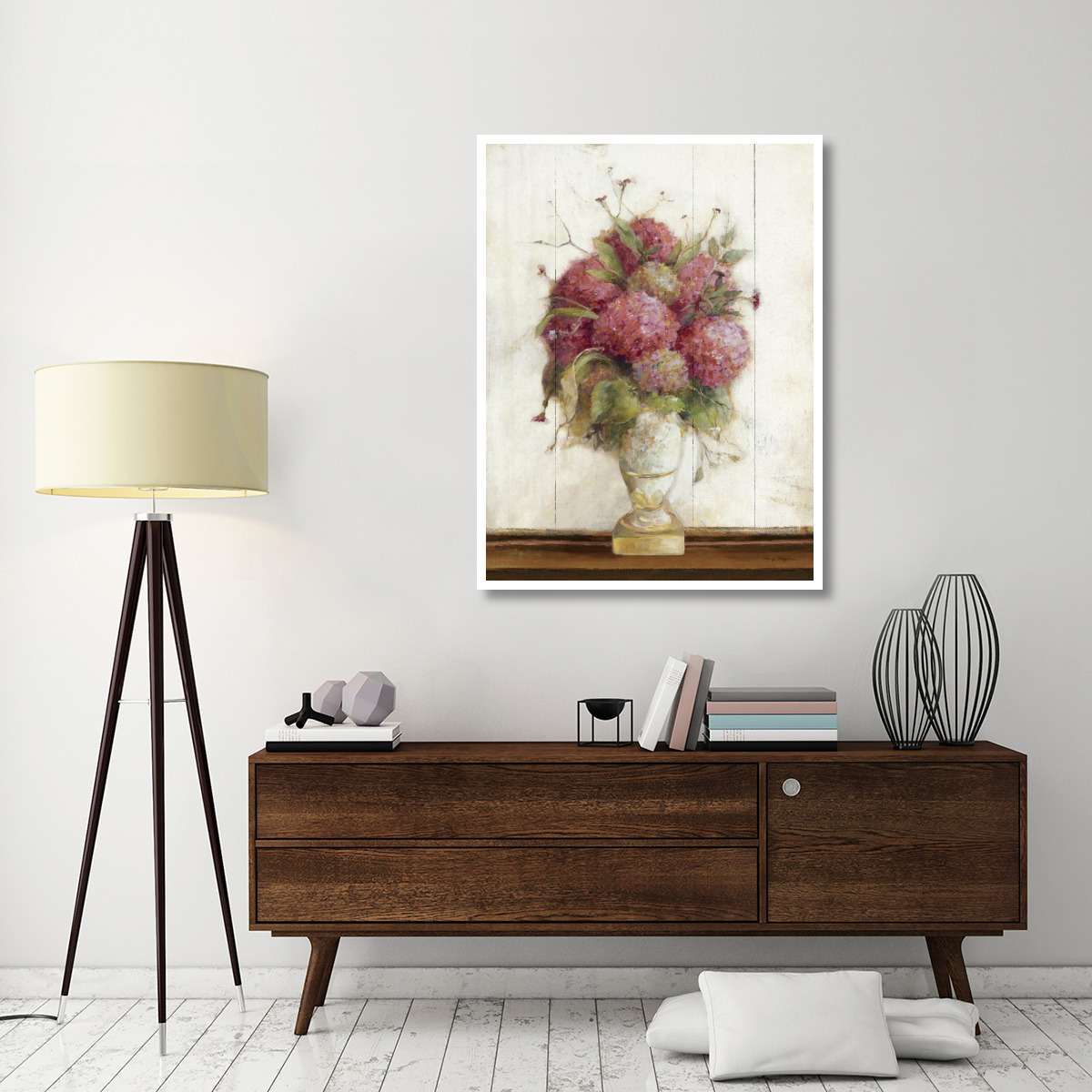 Dreamy Hydrangea II on Birch -Paper Art-38&quotx50"