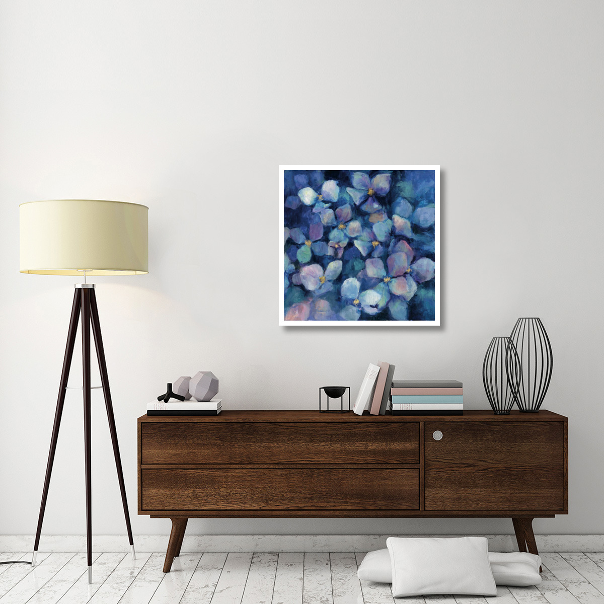 Midnight Blue Hydrangeas with Gold -Paper Art-32&quotx32"