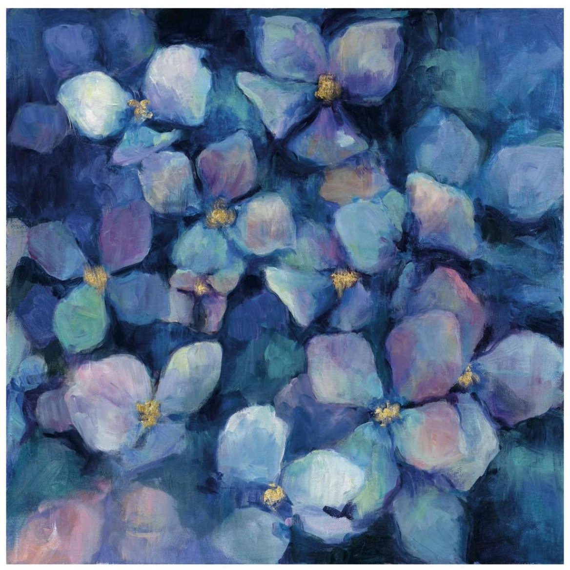 Midnight Blue Hydrangeas with Gold -Paper Art-42&quotx42"