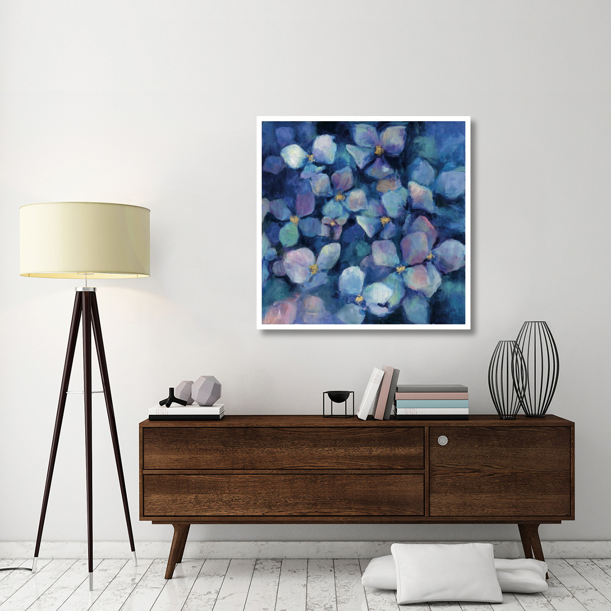 Midnight Blue Hydrangeas with Gold -Paper Art-42&quotx42"