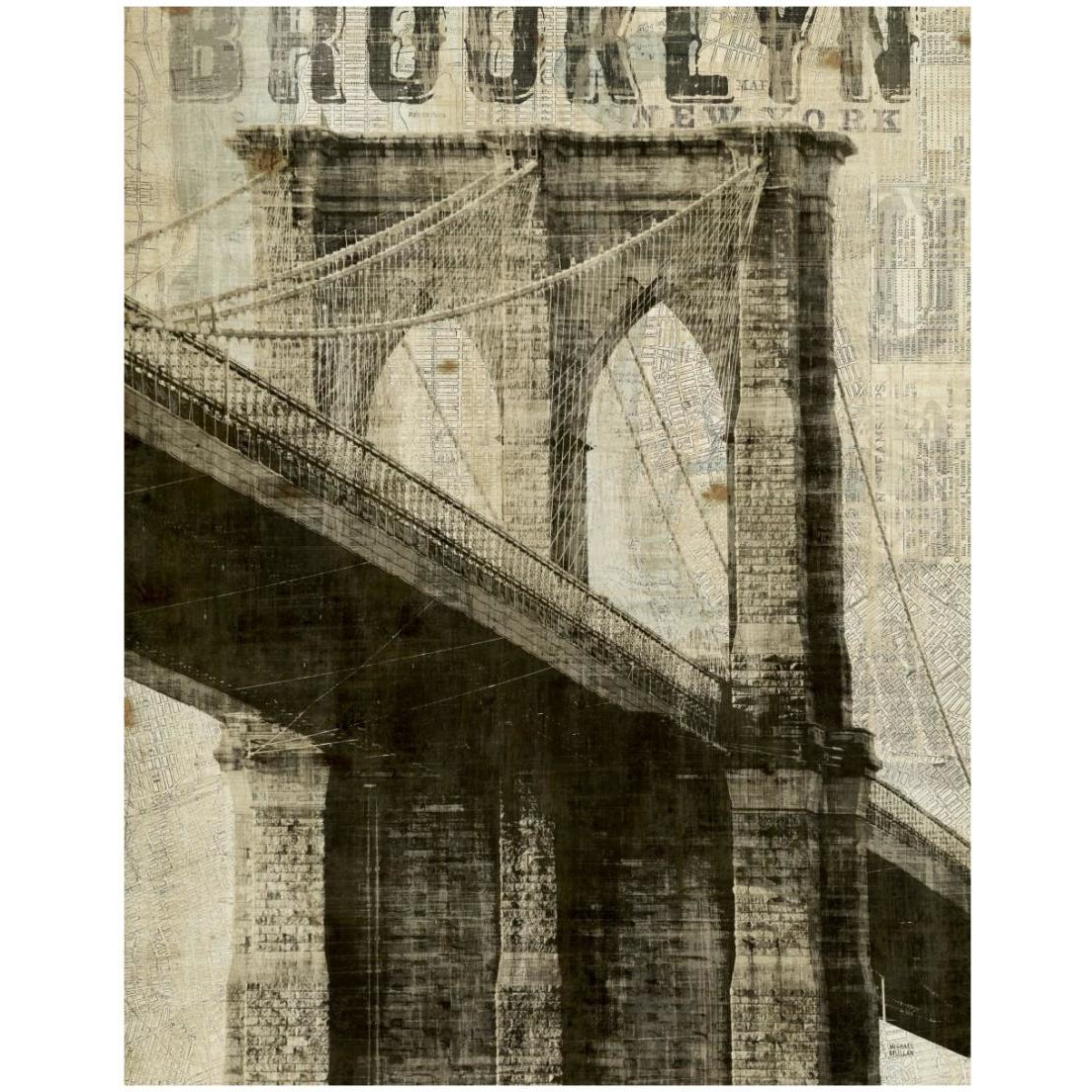 Vintage New York Brooklyn Bridge -Paper Art-18&quotx22"