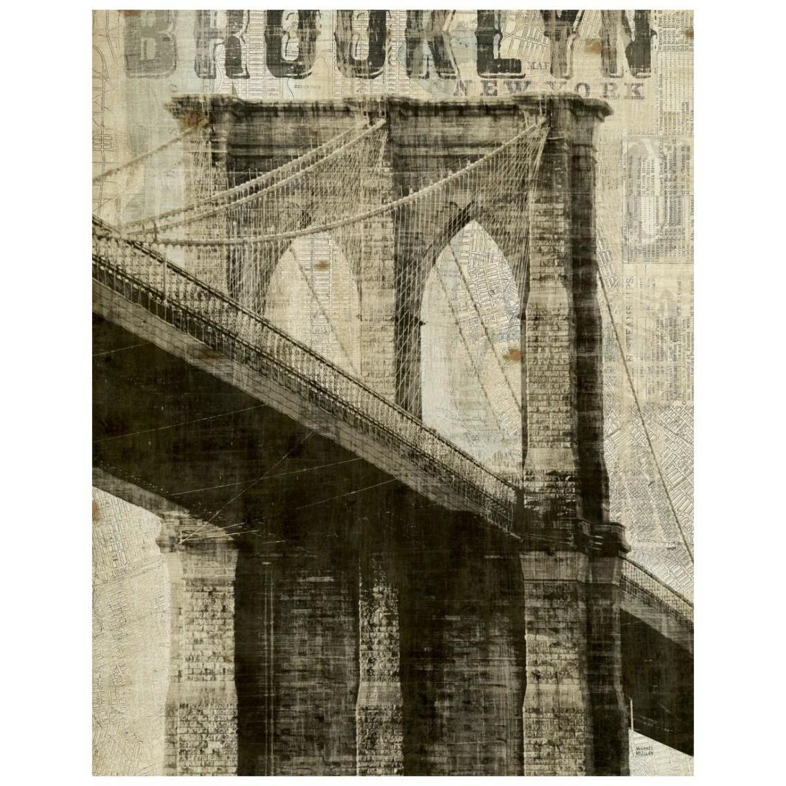 Vintage New York Brooklyn Bridge -Paper Art-22&quotx26"