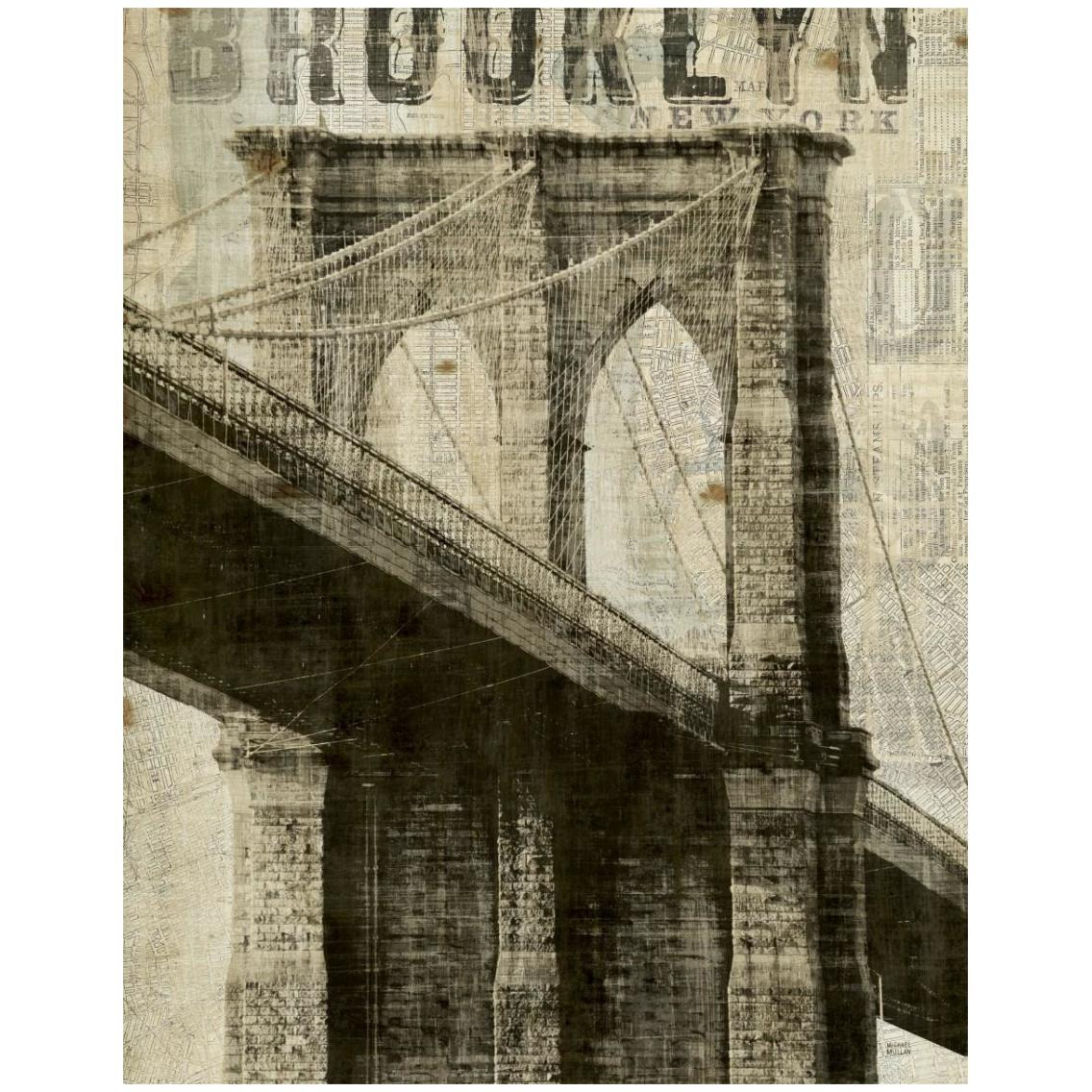 Vintage New York Brooklyn Bridge -Paper Art-24&quotx30"