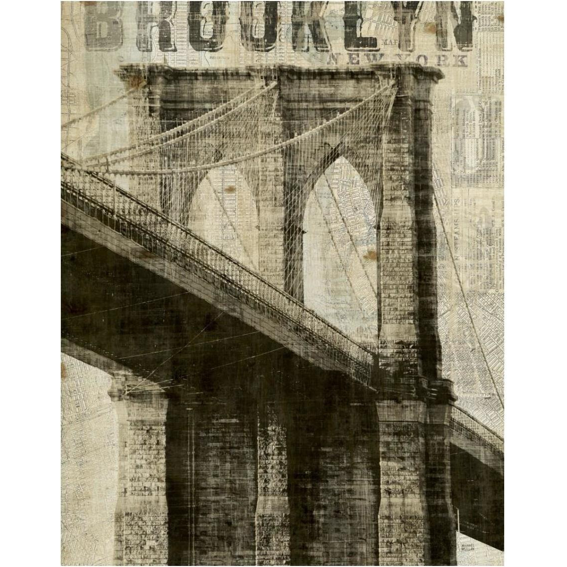 Vintage New York Brooklyn Bridge -Paper Art-30&quotx37"