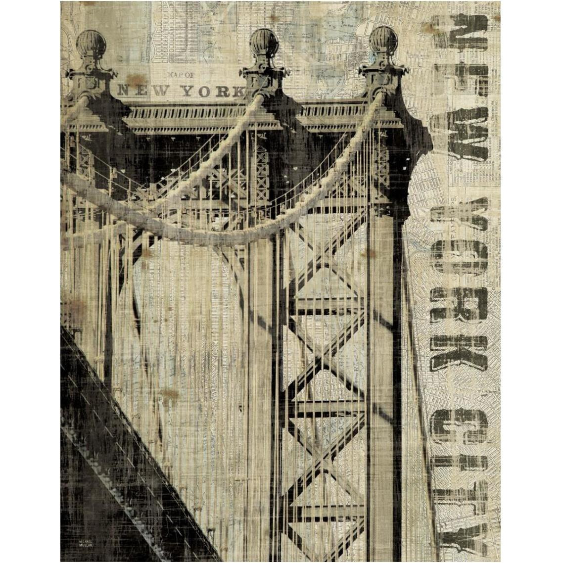 Vintage New Manhattan Bridge -Paper Art-30&quotx37"