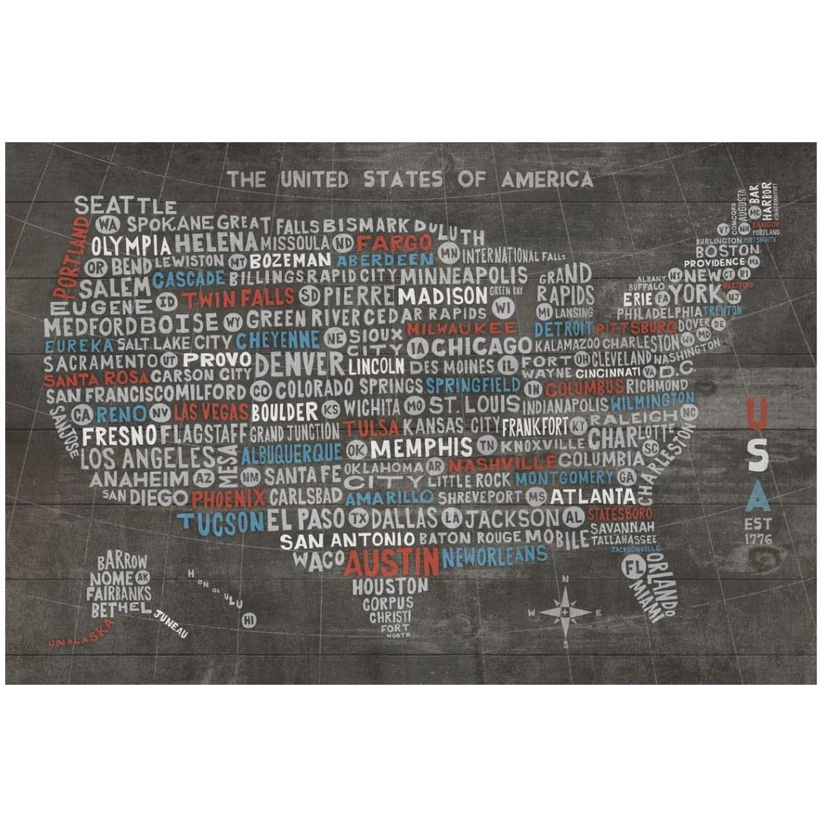 US City Map on Wood Gray -Paper Art-20&quotx14"