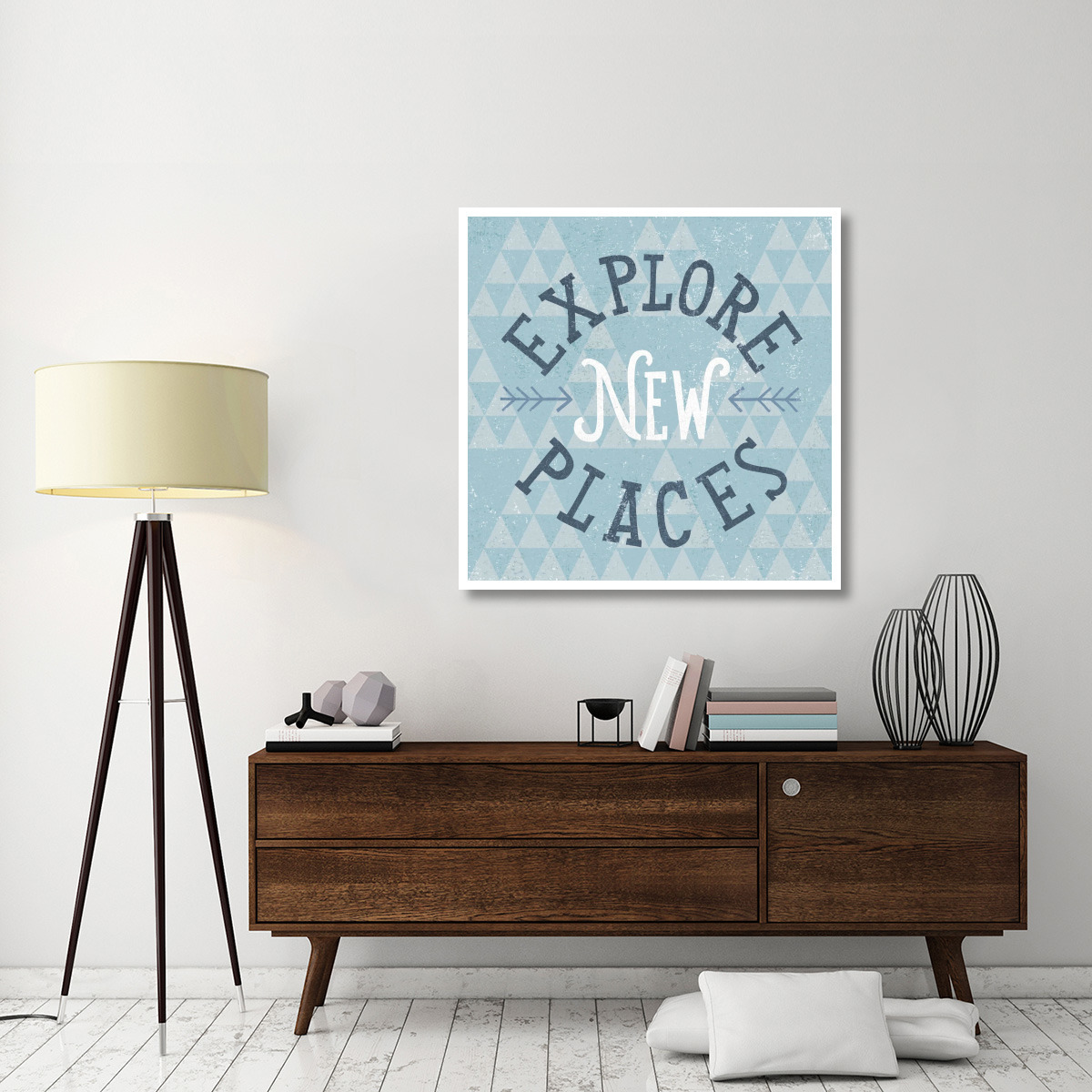 Mod Triangles Explore New Places Blue -Paper Art-42&quotx42"