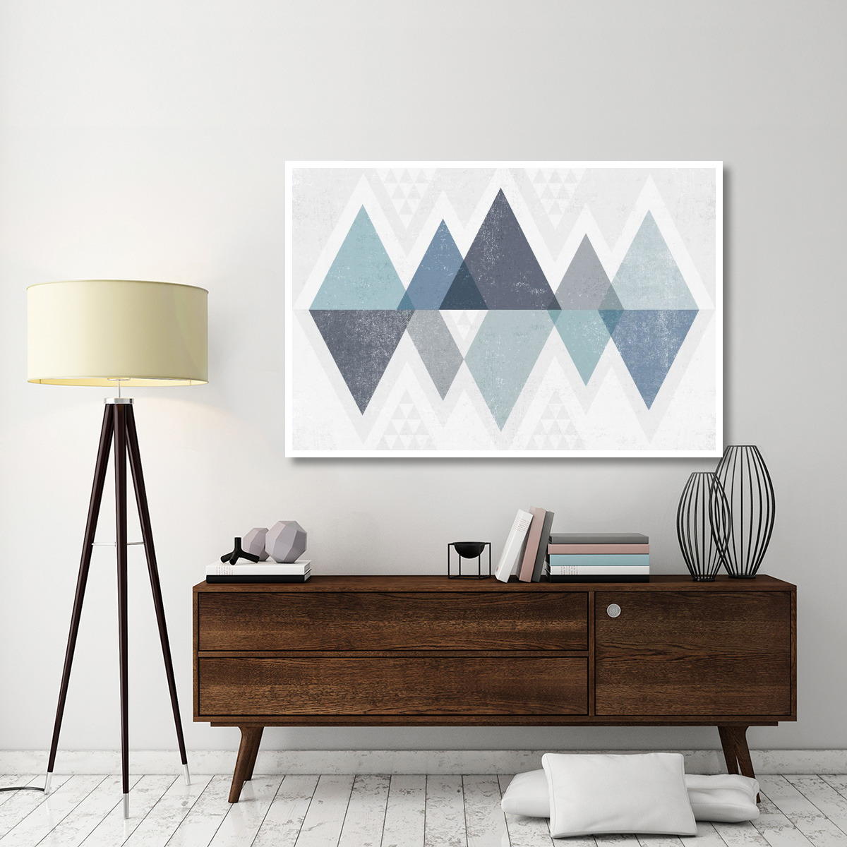 Mod Triangles II Blue -Paper Art-62&quotx42"