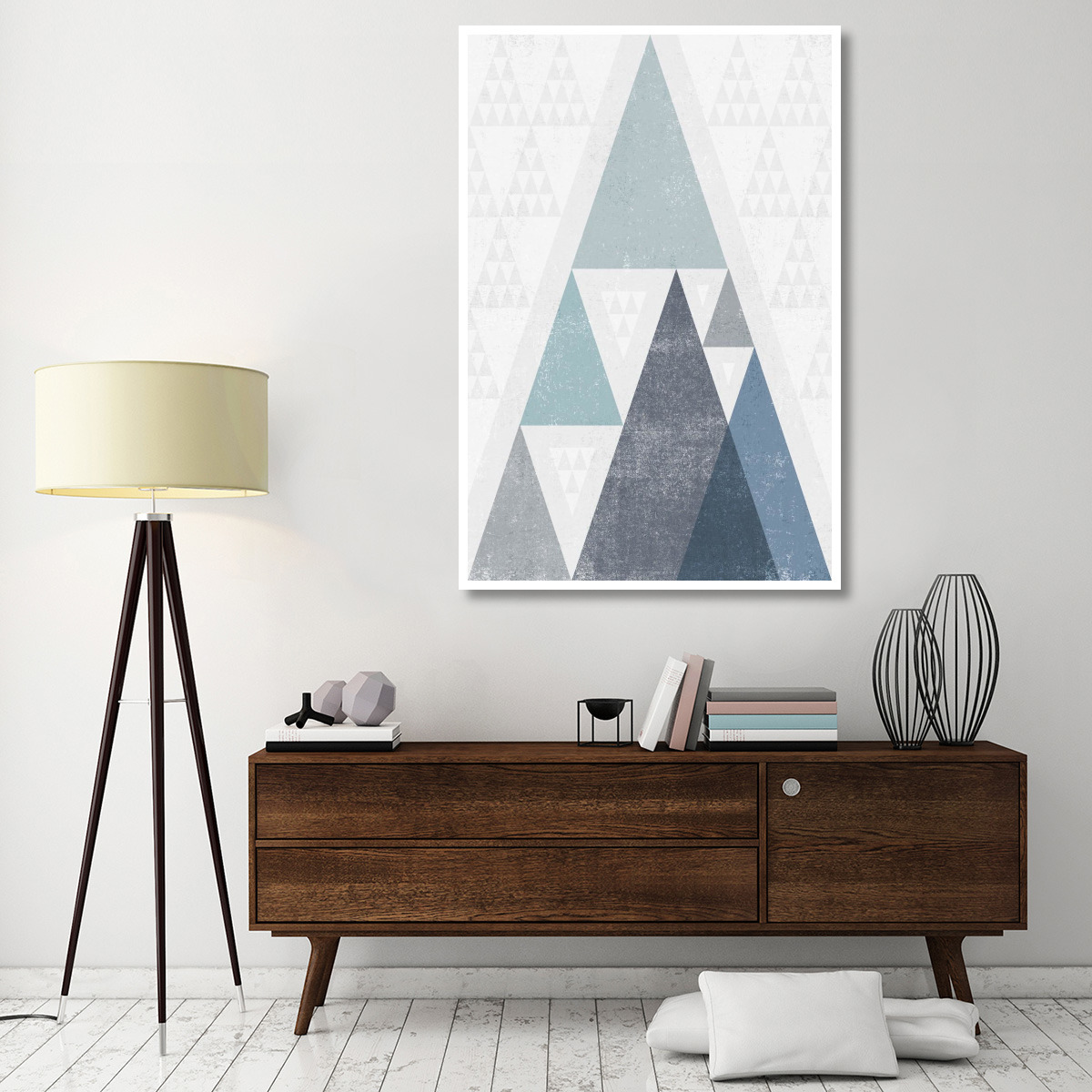 Mod Triangles III Blue -Paper Art-42&quotx62"