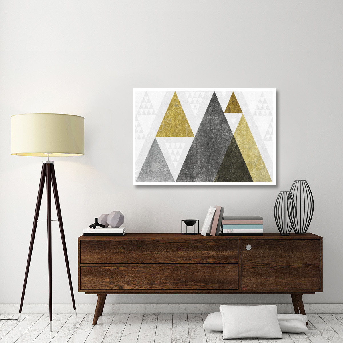 Mod Triangles I Gold -Paper Art-50&quotx34"