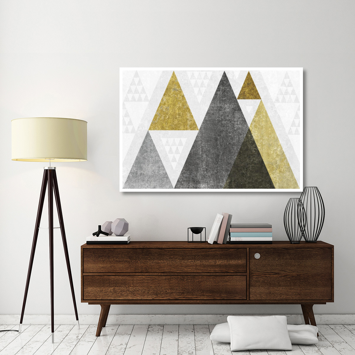Mod Triangles I Gold -Paper Art-62&quotx42"