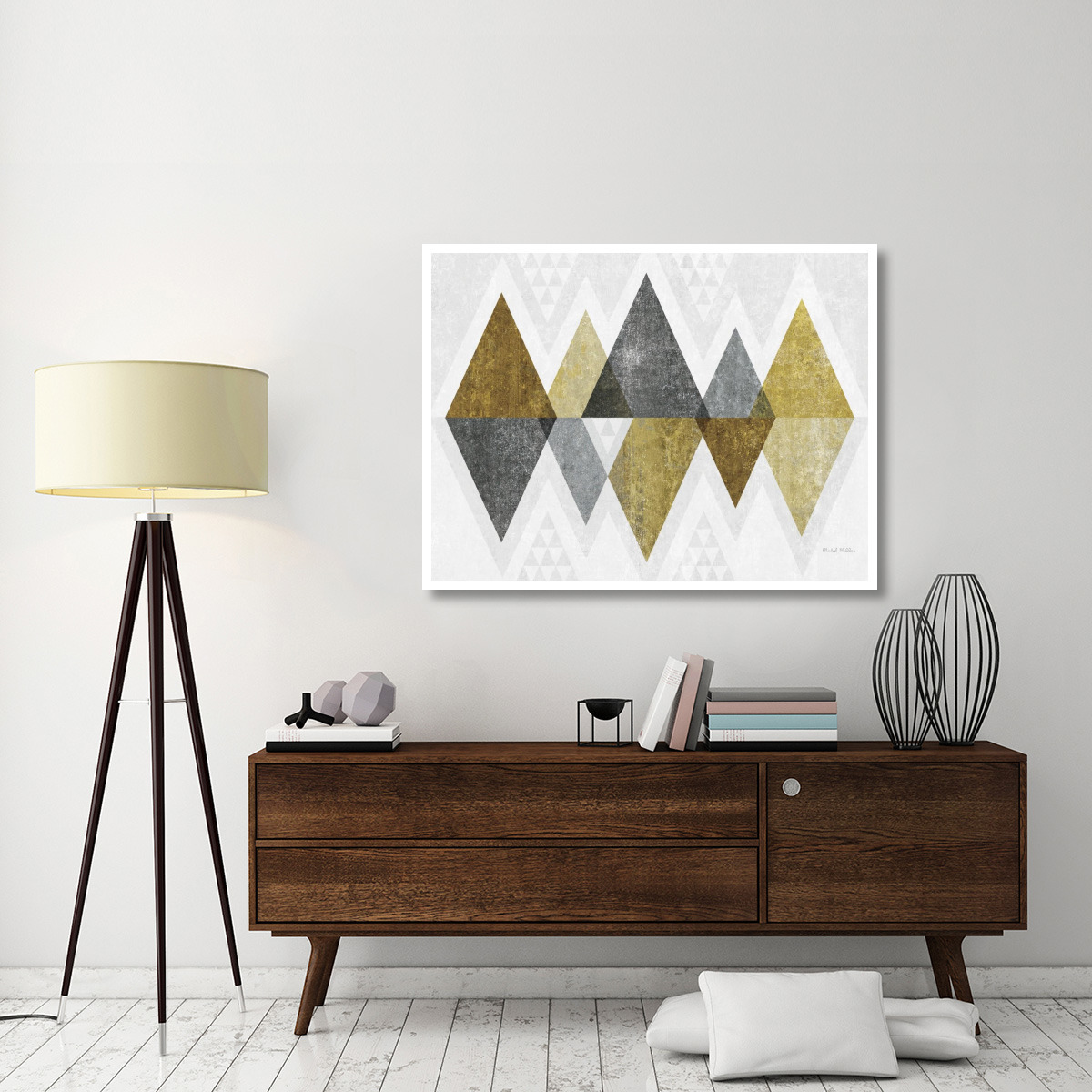 Mod Triangles II Gold -Paper Art-50&quotx38"