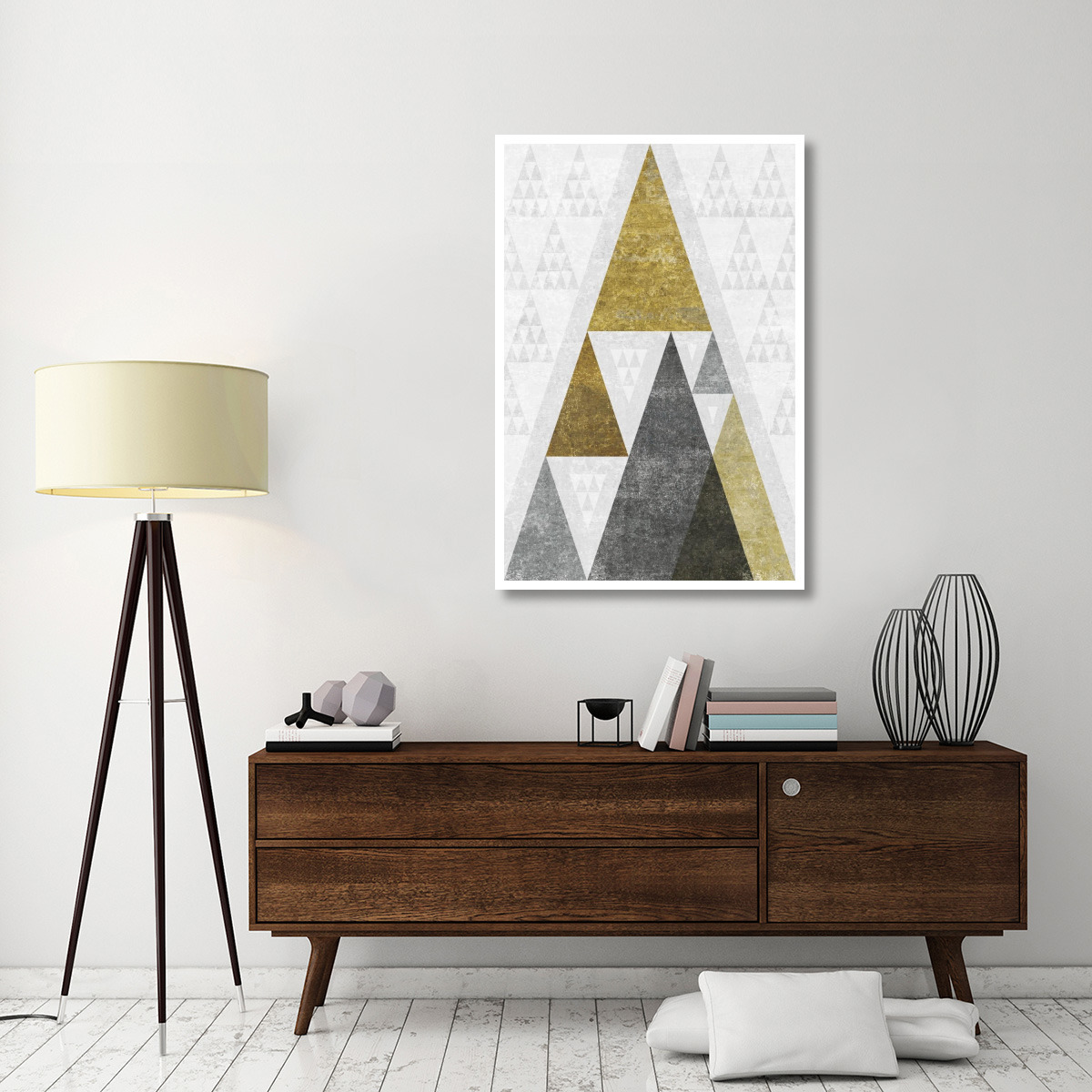 Mod Triangles III Gold -Paper Art-34&quotx50"