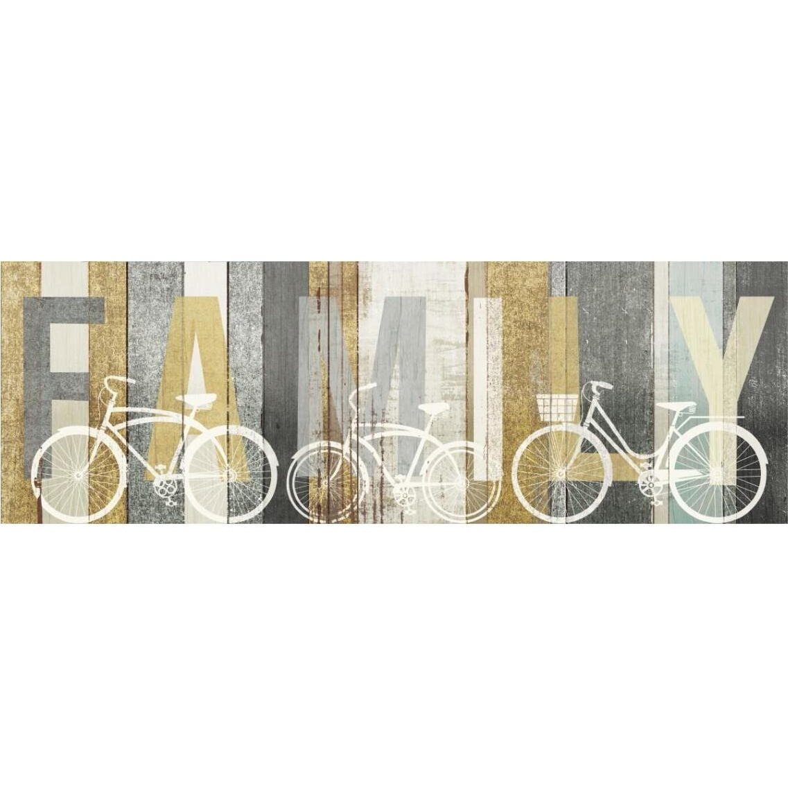Beachscape Bicycle Family Gold Neutral -Paper Art-38&quotx14"