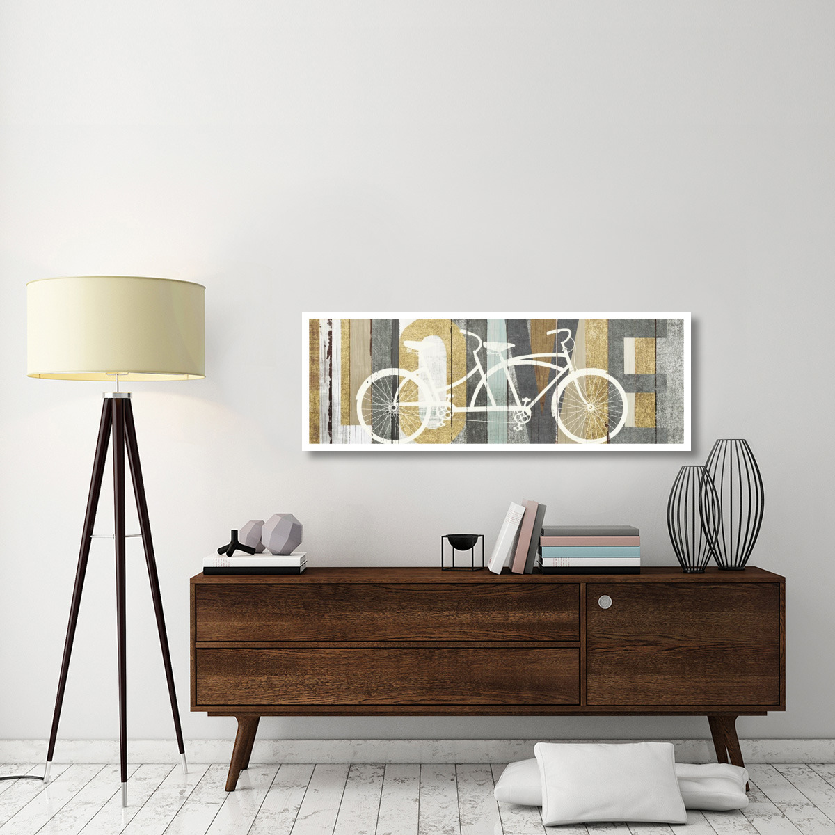 Beachscape Tandem Bicycle Love Gold Neutral -Paper Art-56&quotx20"