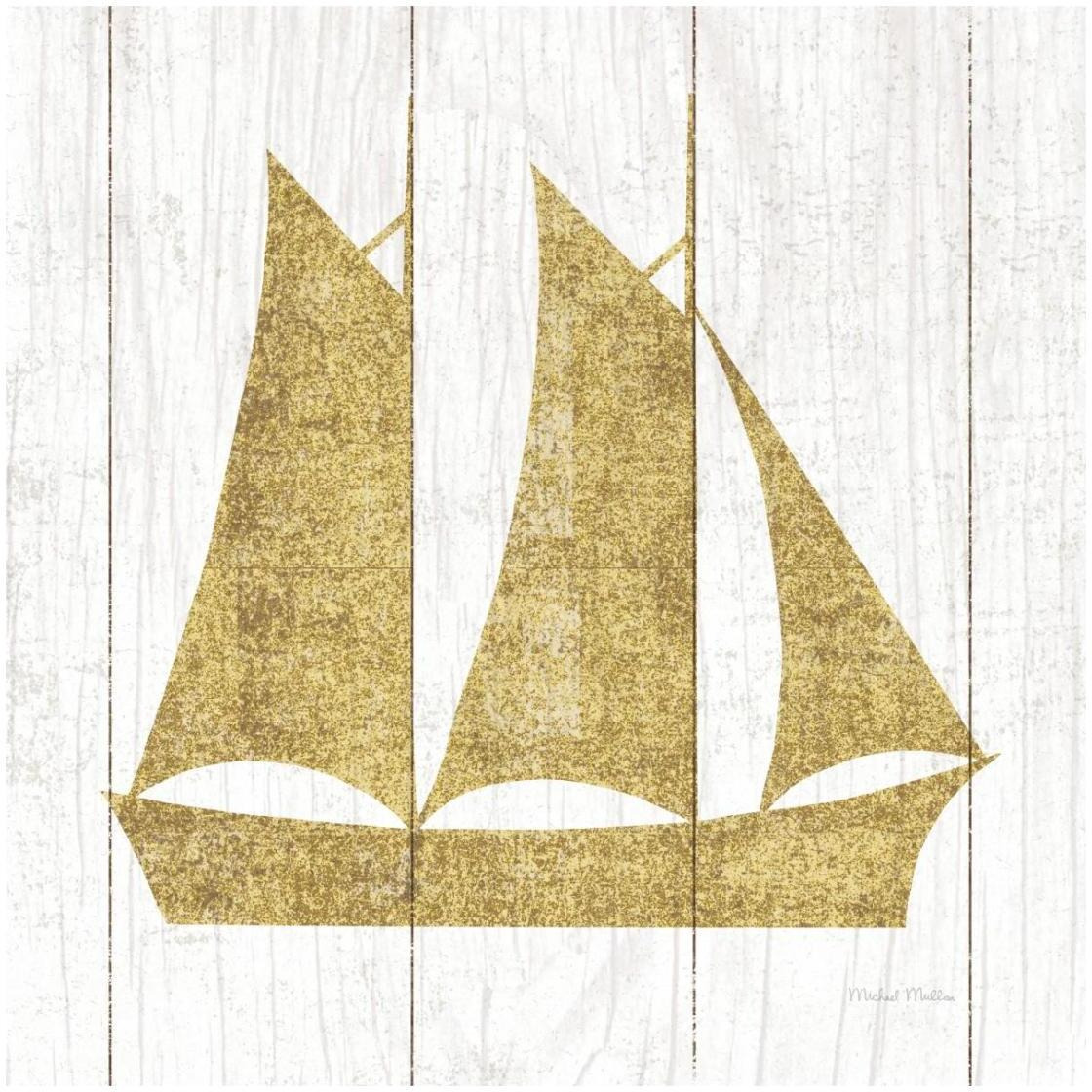 Beachscape V Boat Gold Neutral -Paper Art-26&quotx26"