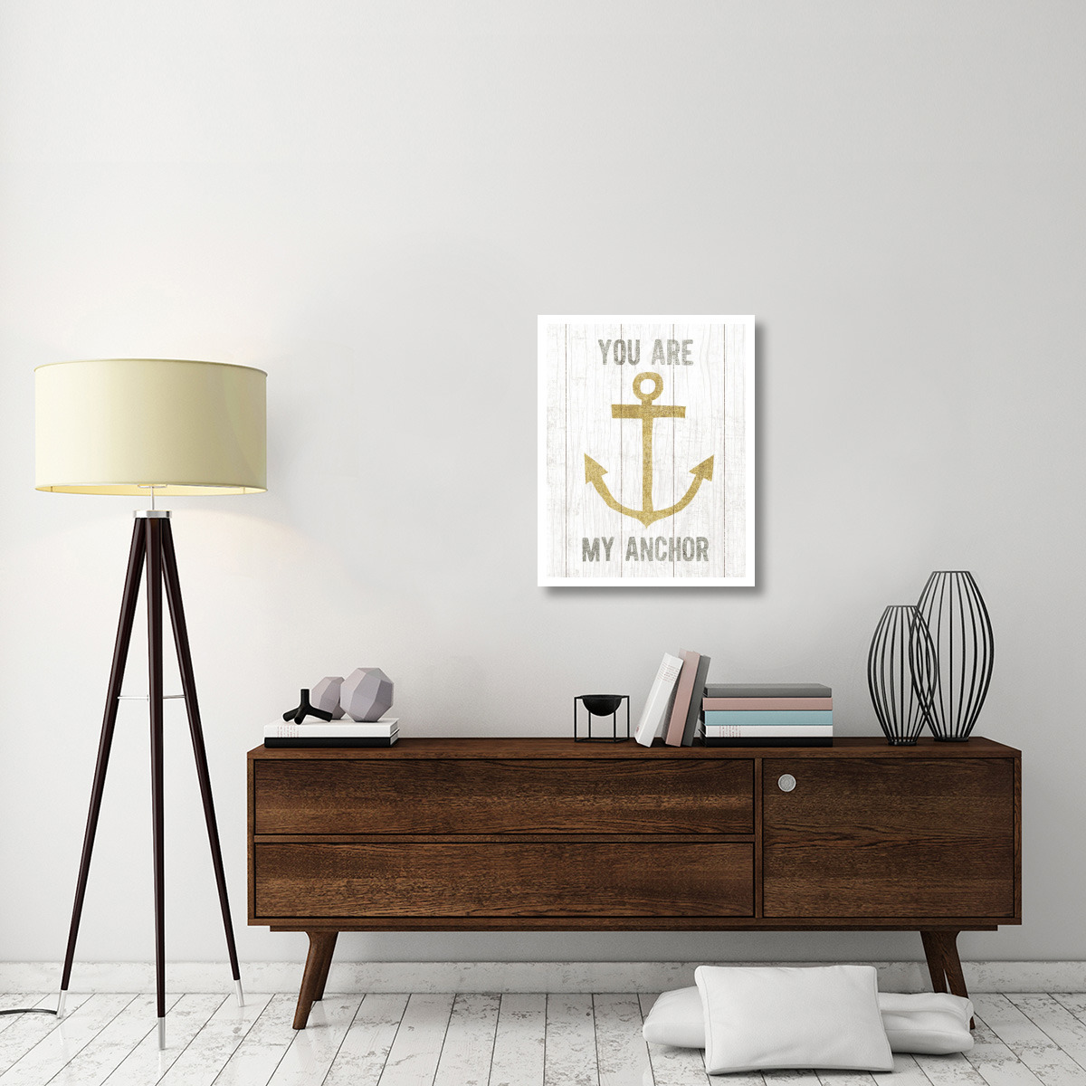 Beachscape III Anchor Quote Gold Neutral -Paper Art-24&quotx30"