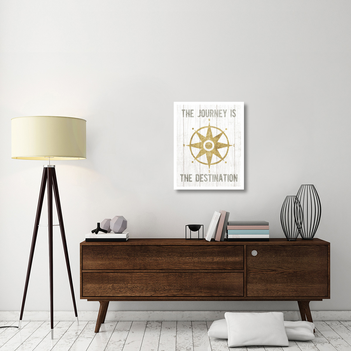 Beachscape IV Compass Quote Gold Neutral -Paper Art-24&quotx30"