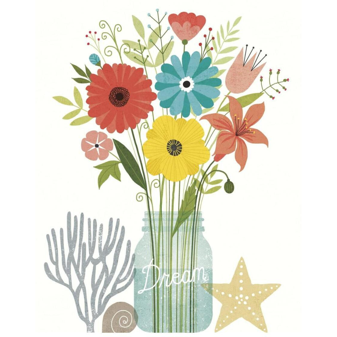 Seaside Bouquet III Mason Jar -Paper Art-22&quotx26"