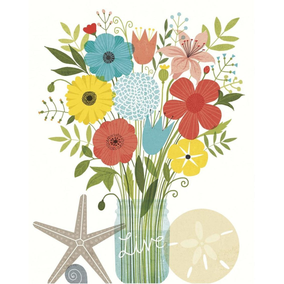 Seaside Bouquet I Mason Jar -Paper Art-30&quotx37"