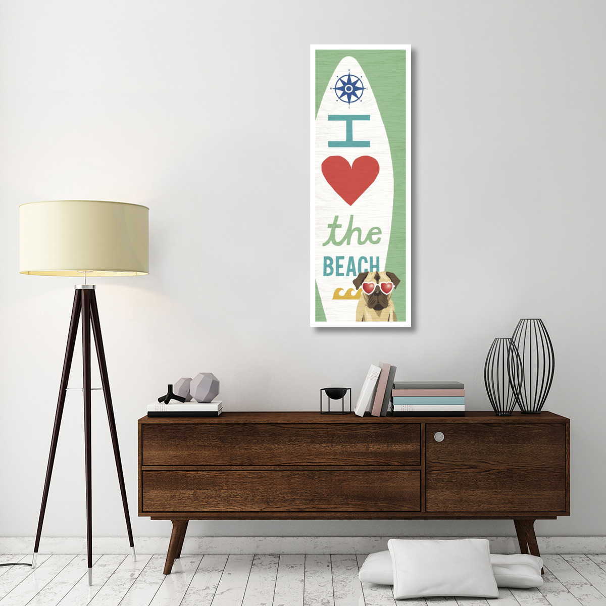 Beach Bums Pug Surf Board -Paper Art-20&quotx56"