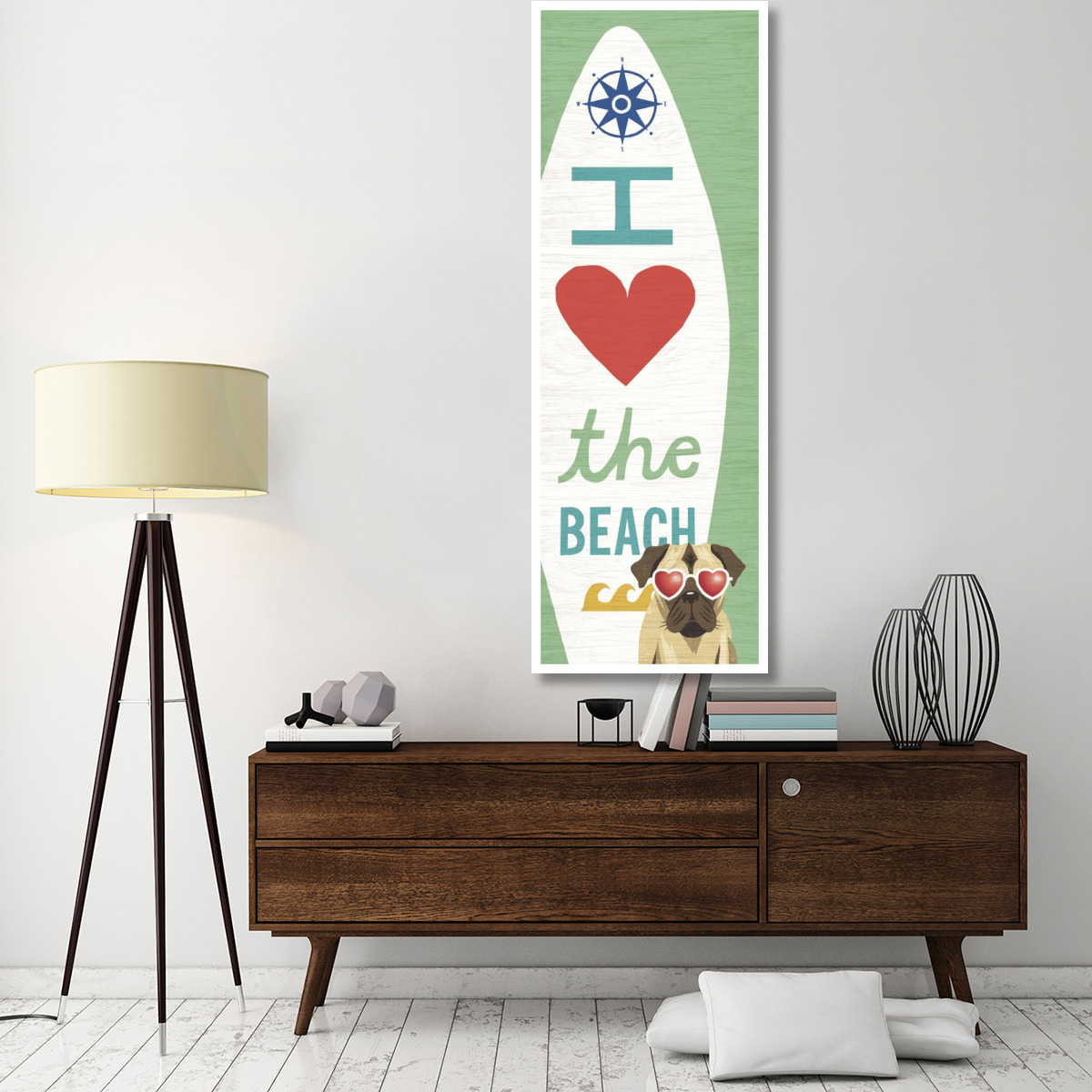 Beach Bums Pug Surf Board -Paper Art-26&quotx74"
