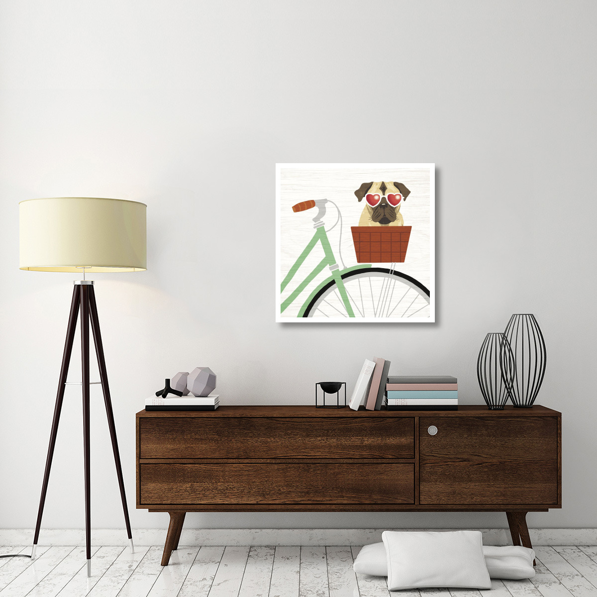 Beach Bums Pug Bicycle I -Paper Art-32&quotx32"
