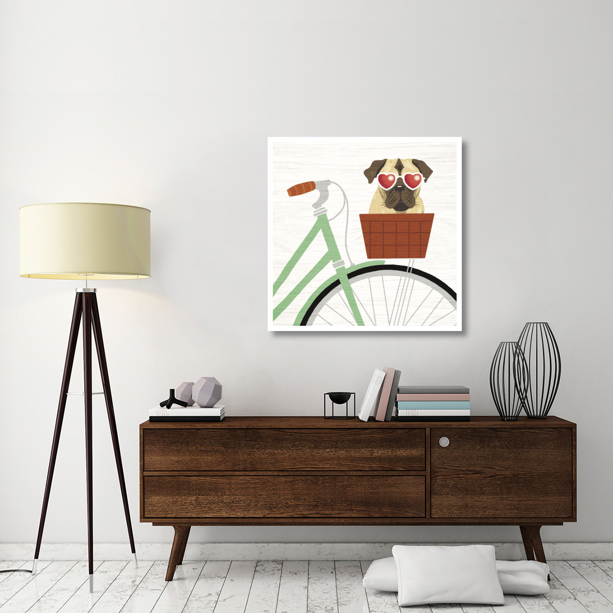 Beach Bums Pug Bicycle I -Paper Art-38&quotx38"
