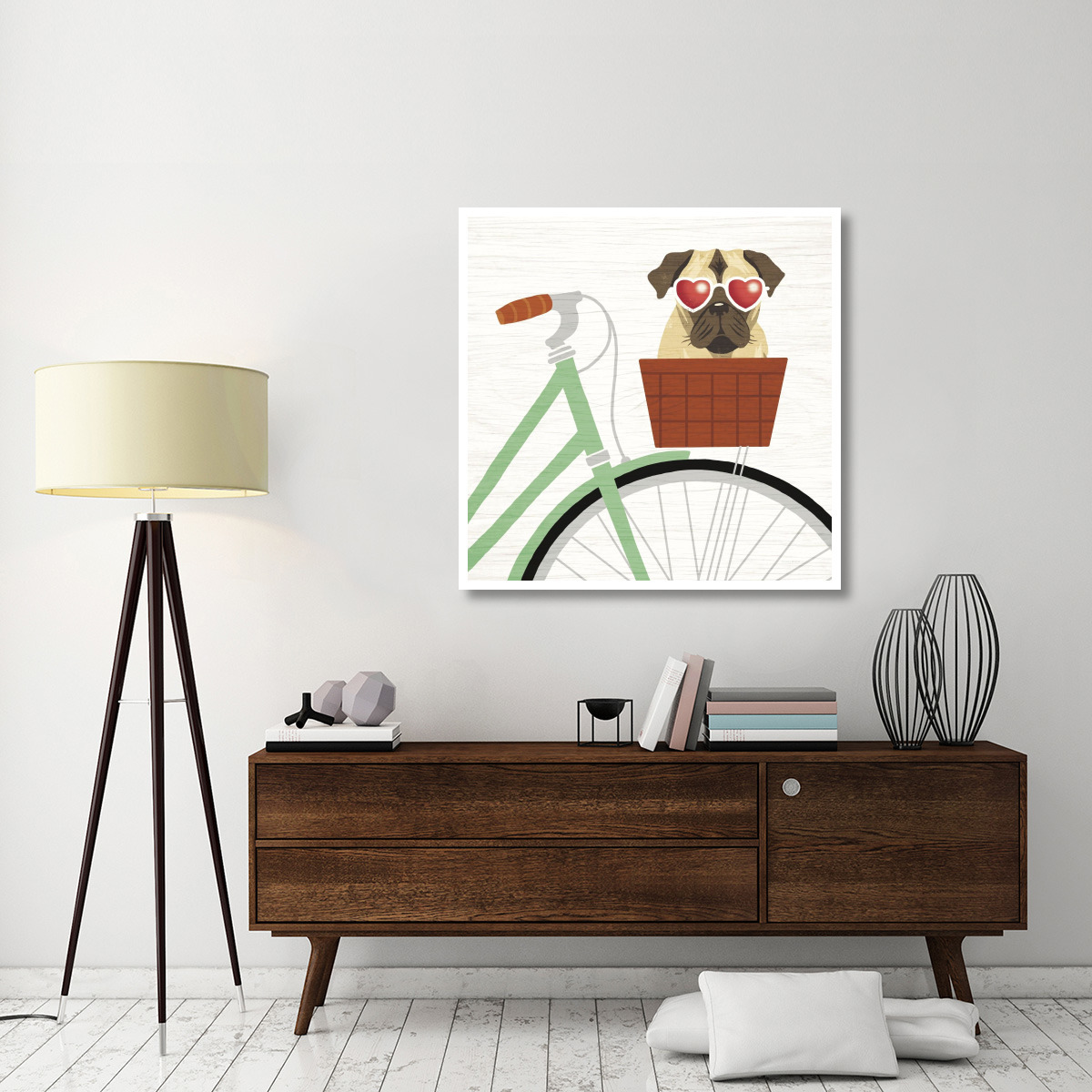 Beach Bums Pug Bicycle I -Paper Art-42&quotx42"