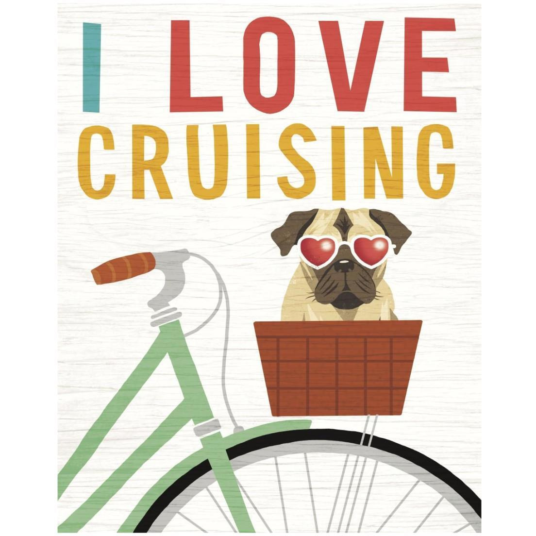 Beach Bums Pug Bicycle I Love -Paper Art-18&quotx22"