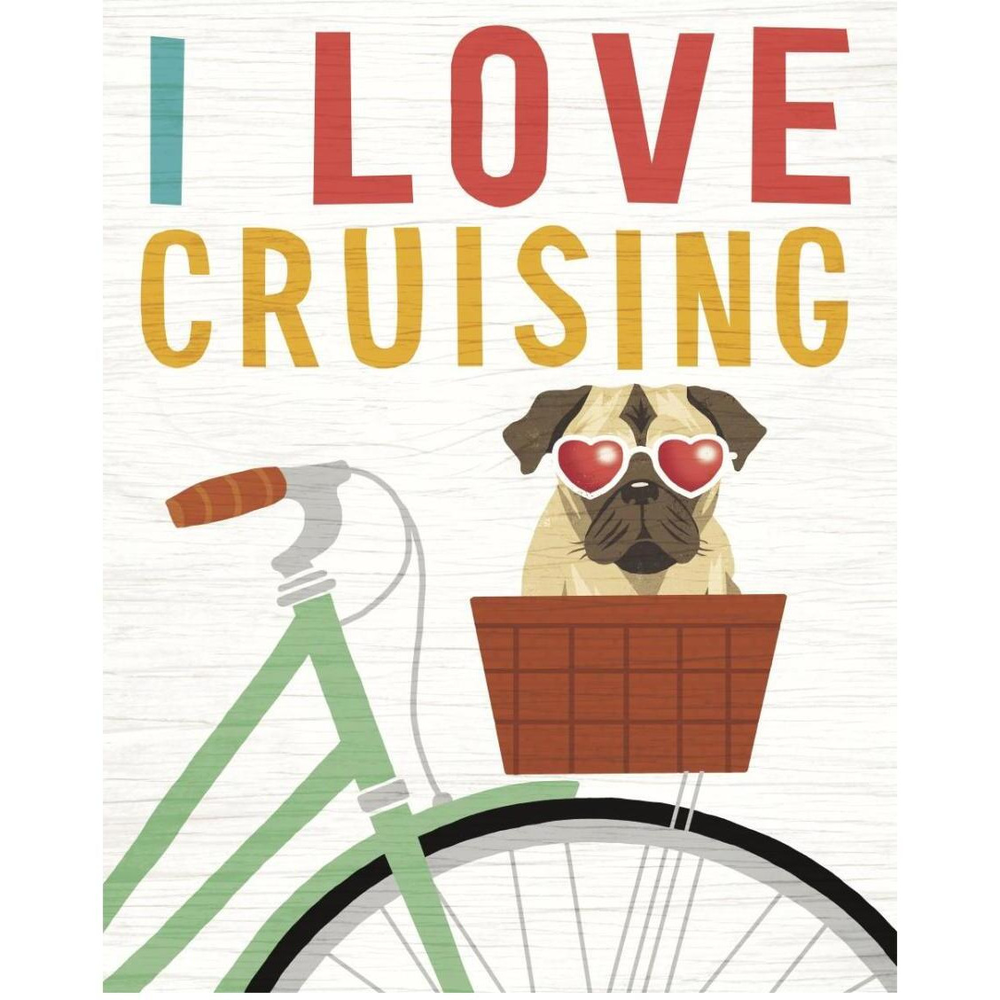 Beach Bums Pug Bicycle I Love -Paper Art-24&quotx30"