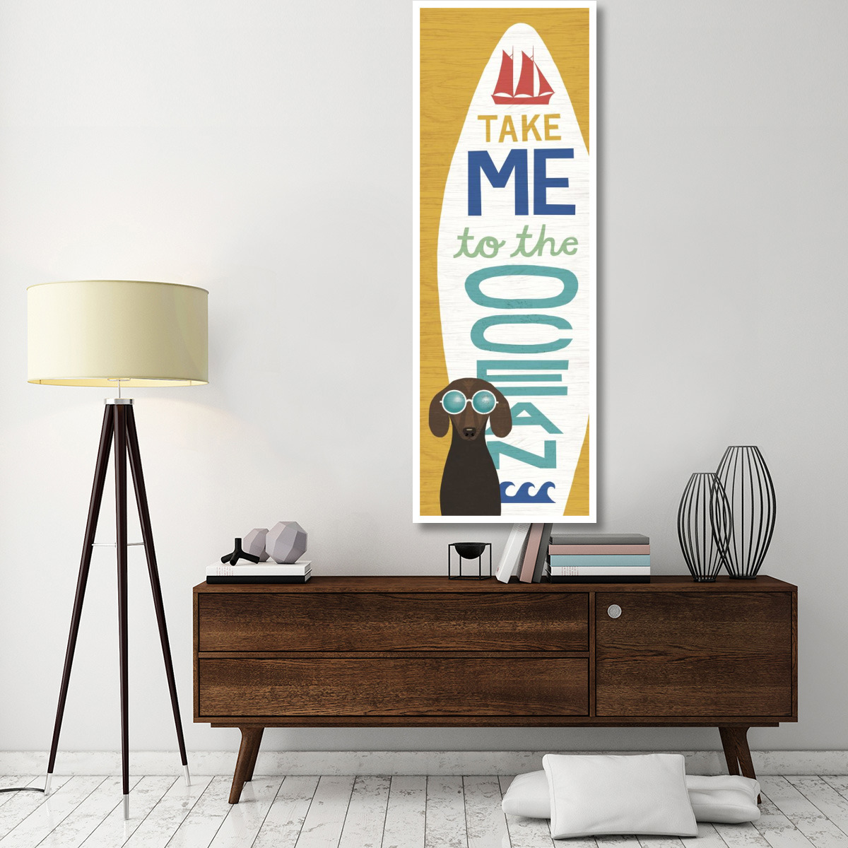 Beach Bums Dachshund Surf Board -Paper Art-26&quotx74"