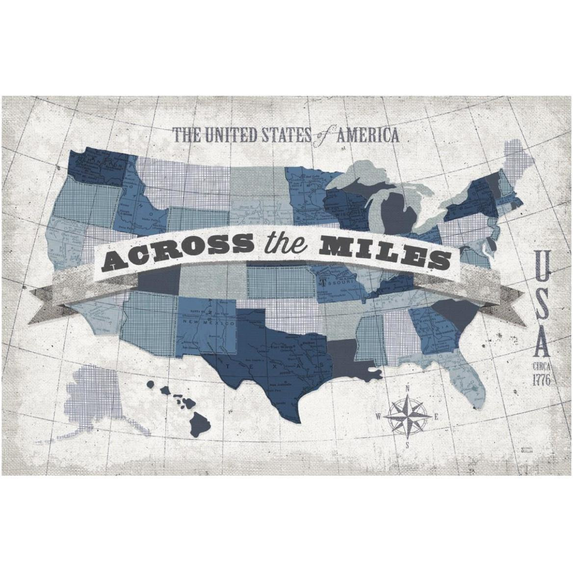 USA Modern Vintage Blue Grey with Words -Paper Art-62&quotx42"