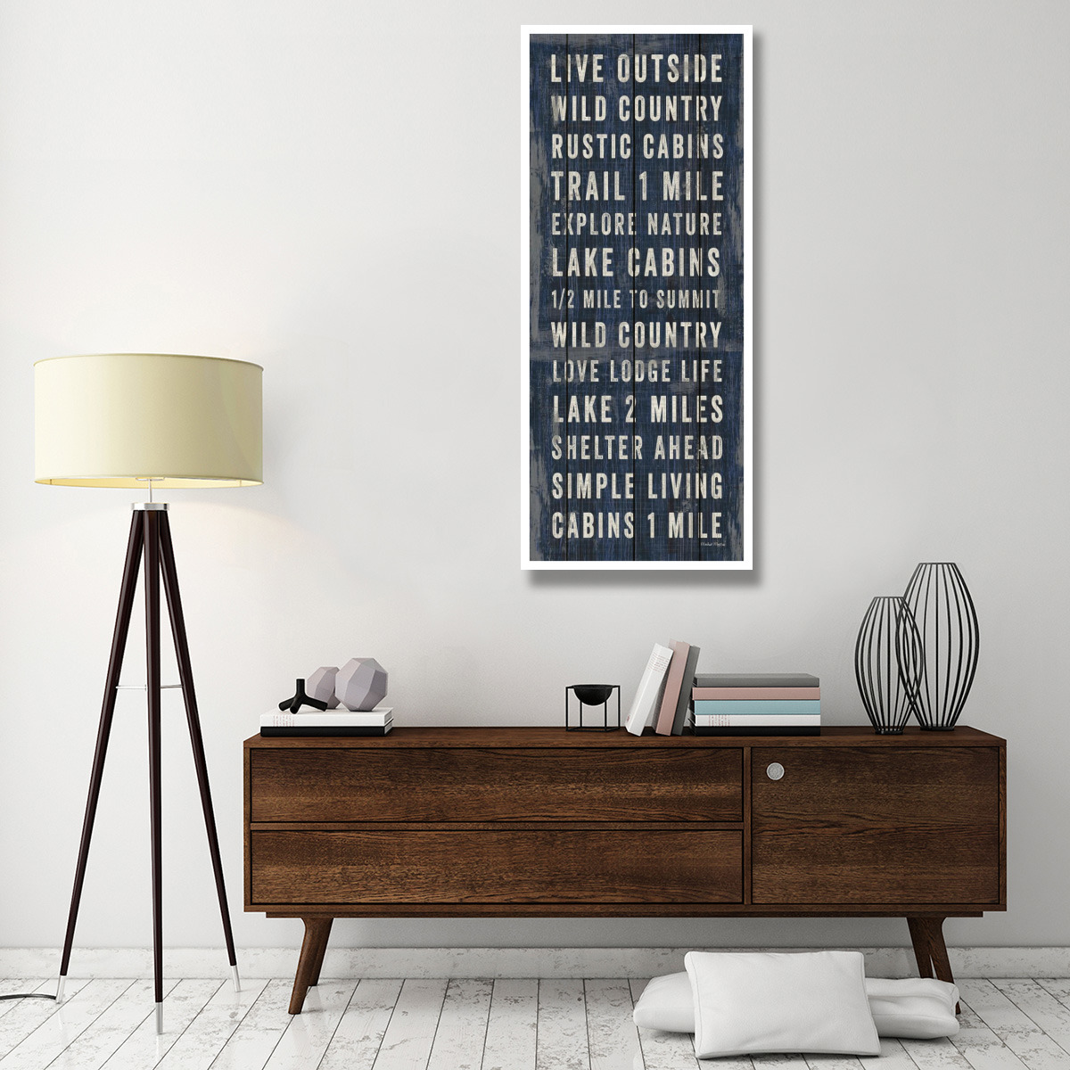 Simple Living Blue Panel I -Paper Art-26&quotx62"