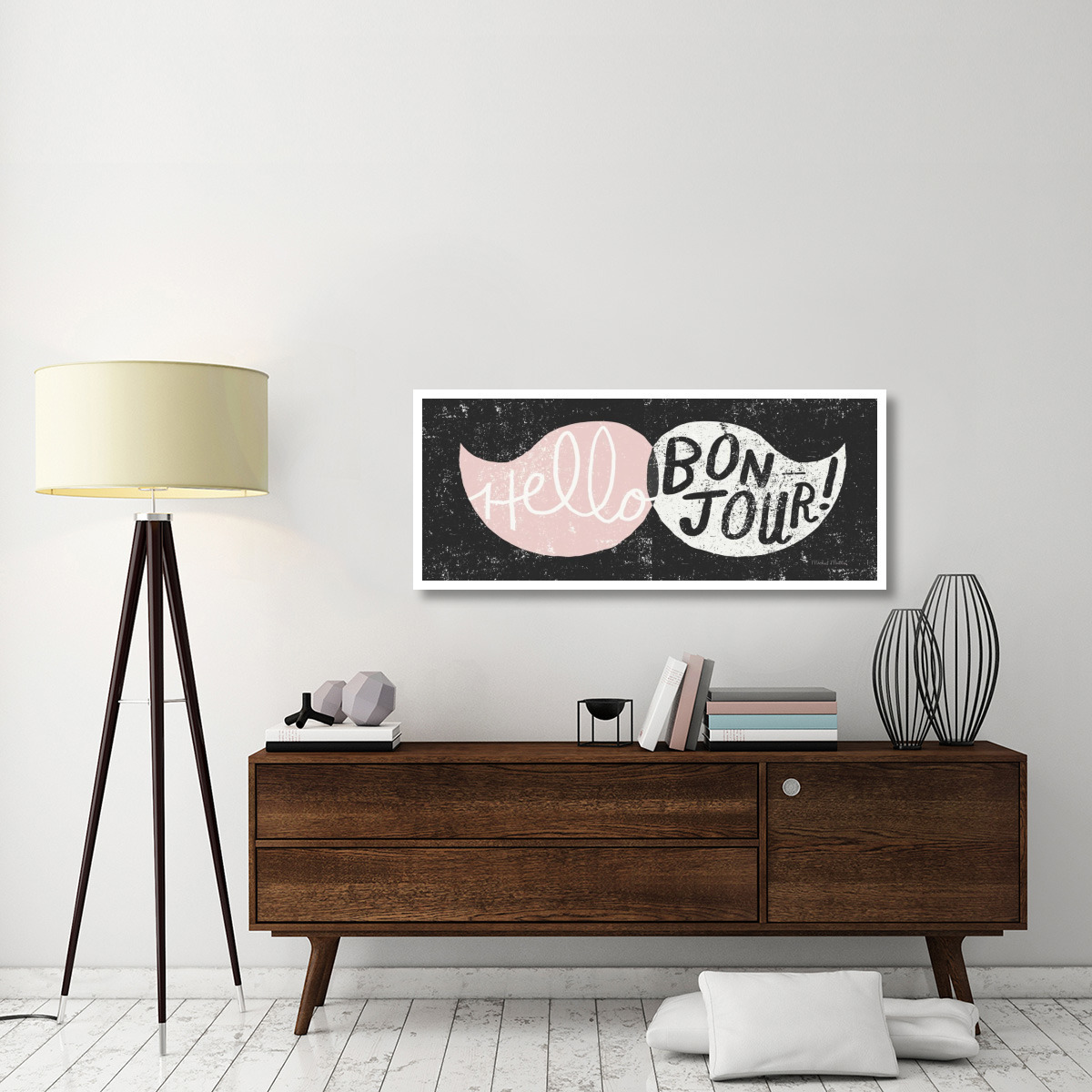 Ridiculous Mustache Vintage Panel Black and Pink -Paper Art-52&quotx22"