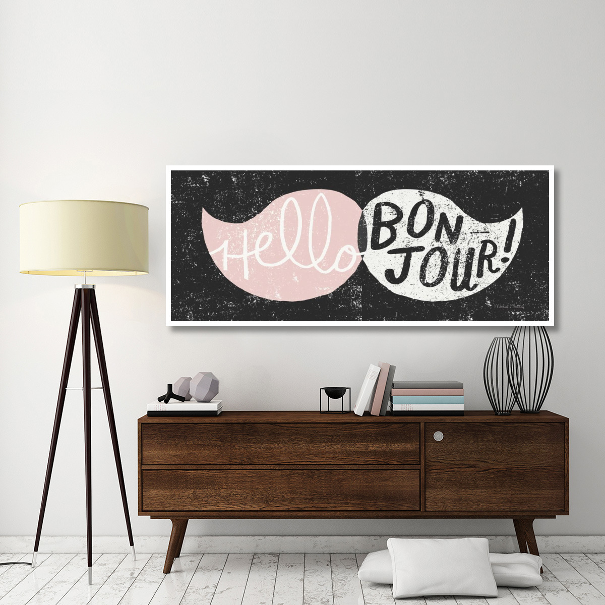 Ridiculous Mustache Vintage Panel Black and Pink -Paper Art-77&quotx32"